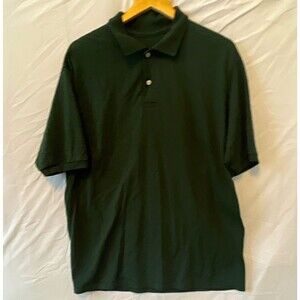 Amazon Men's L Regular Green Solid Short Sleeve Collared Button Polo Shirt